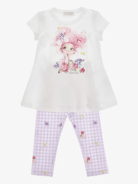 Monnalisa gingham-pattern floral trousers set