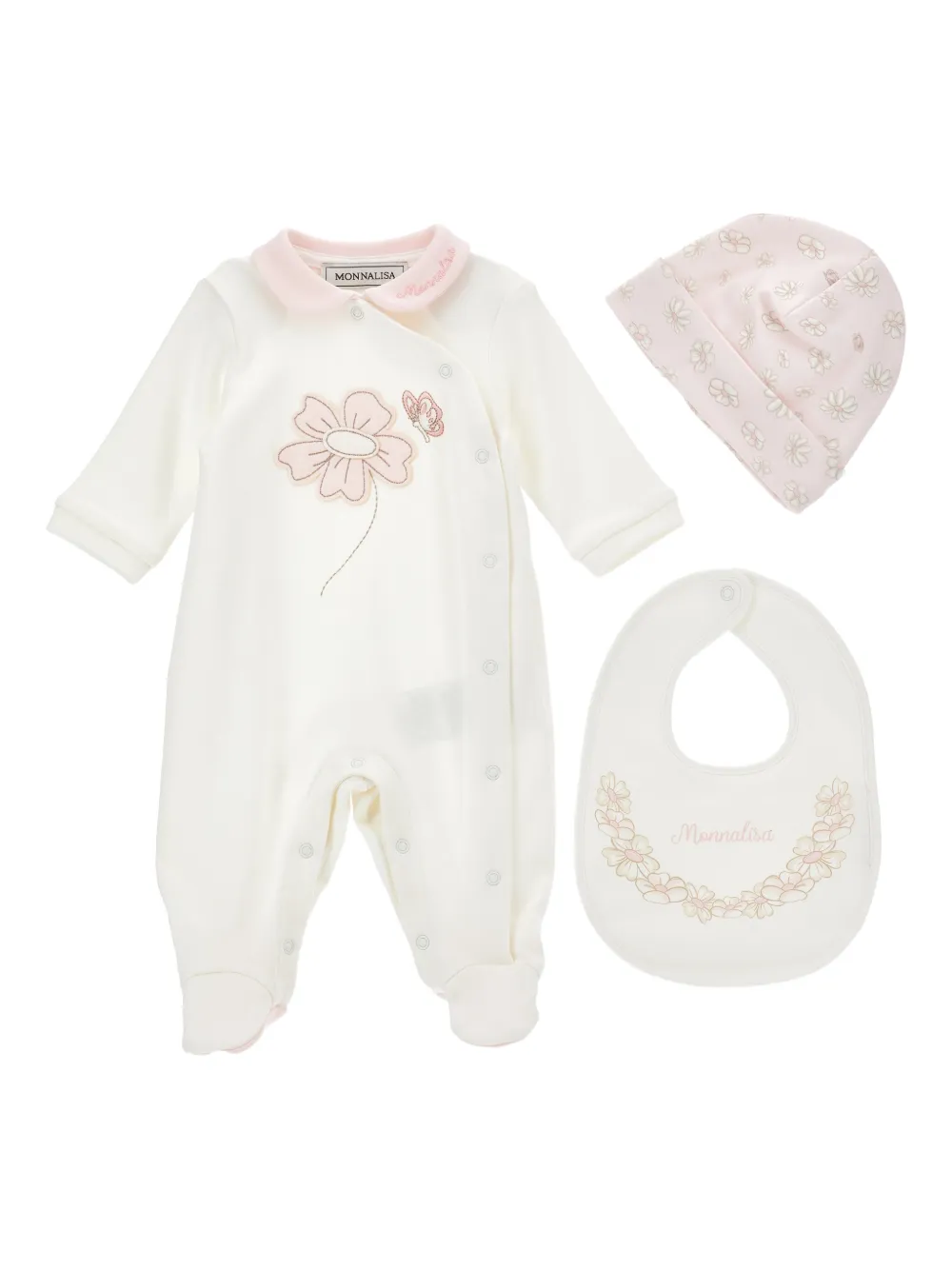 Monnalisa flower-detail babygrow set - White
