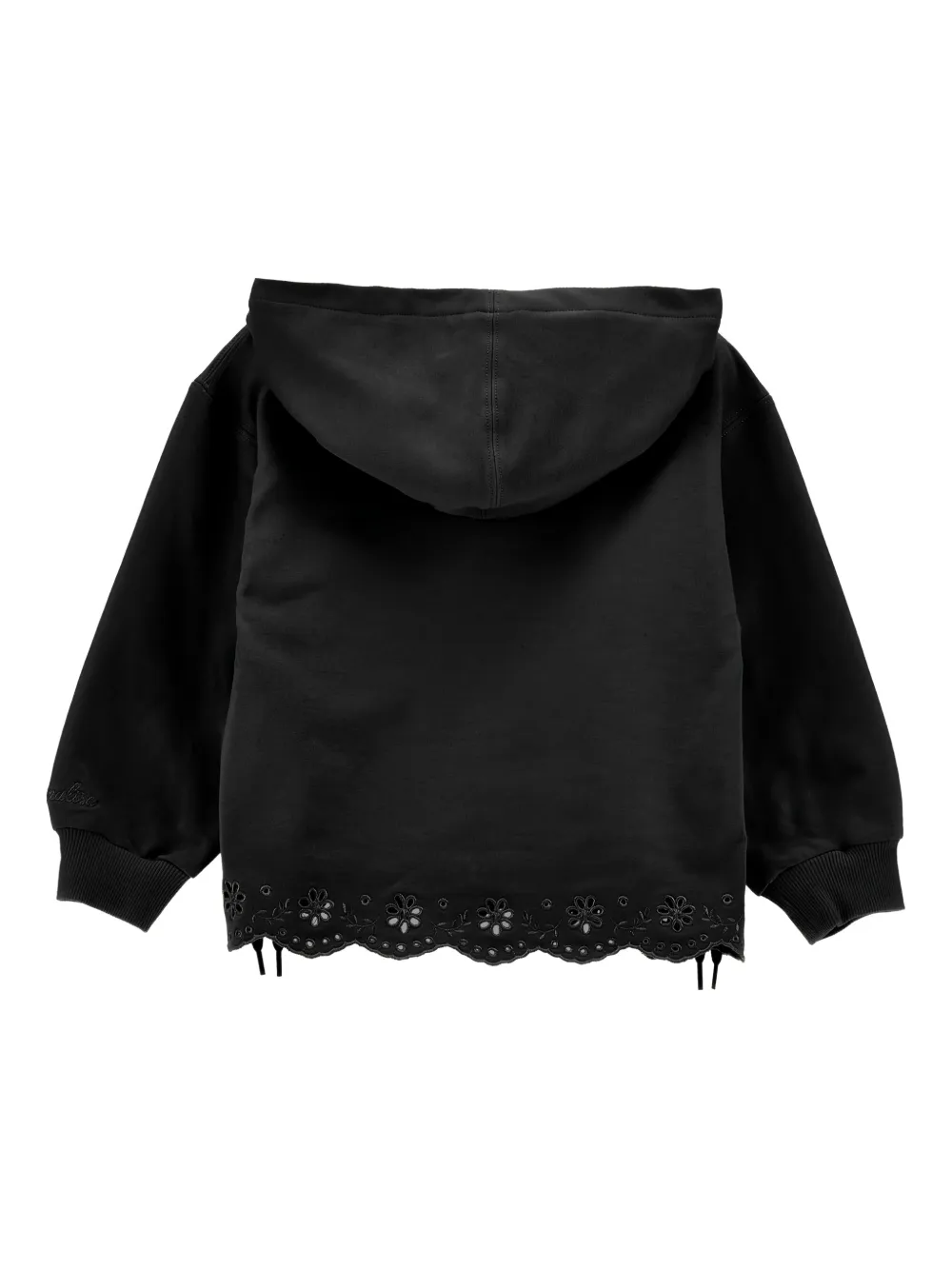 Monnalisa Top met geborduurde bloemen en capuchon Zwart