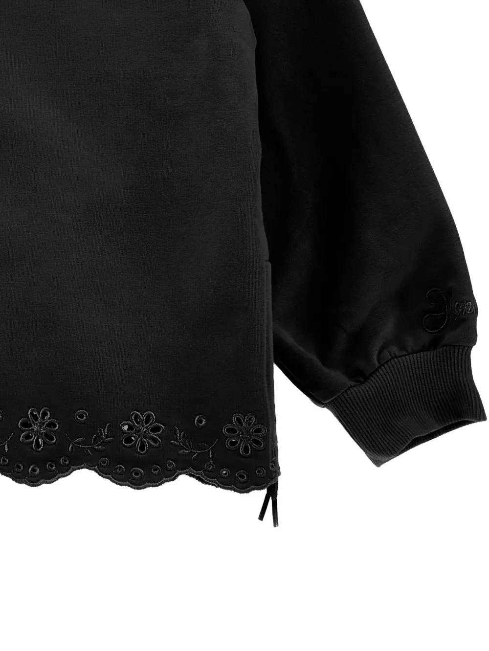Monnalisa Top met geborduurde bloemen en capuchon Zwart