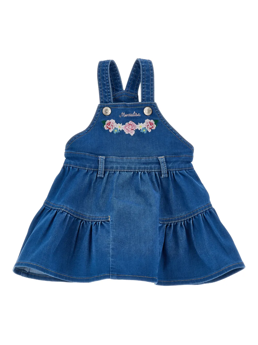 Monnalisa Abito denim con ricamo a fiori - Blu