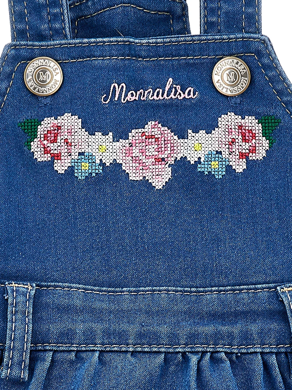 Monnalisa Spijkerjurk met geborduurde bloemen Blauw
