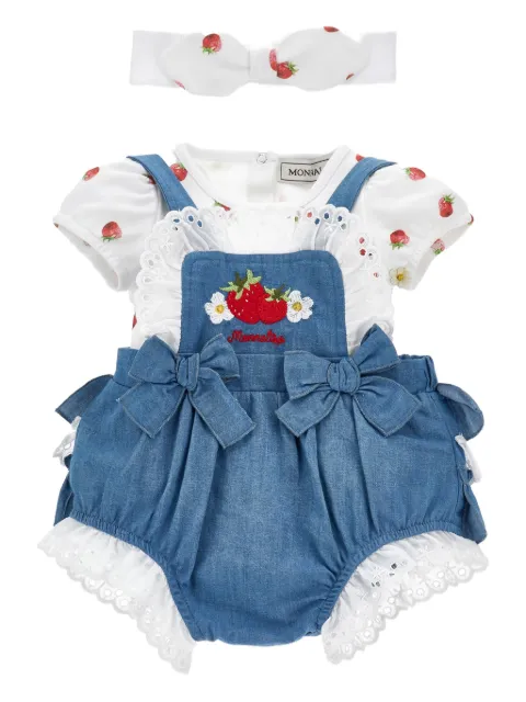 Monnalisa bow-detail embroidered babygrow set
