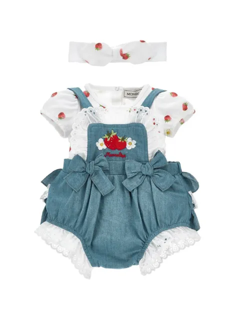 Monnalisa set de mameluco bordado con detalle de moño