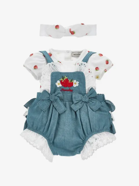 Monnalisa bow-detail embroidered babygrow set