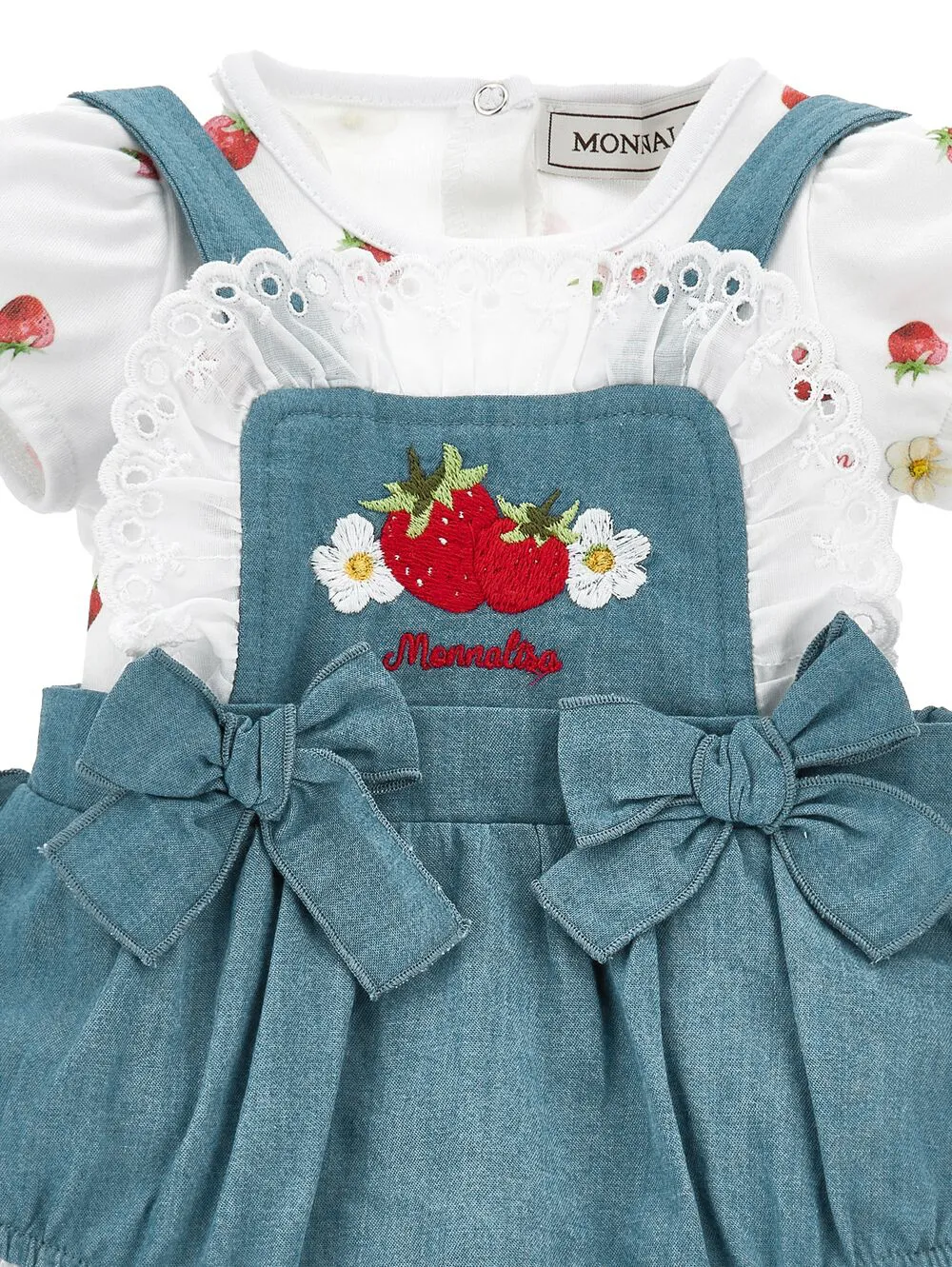 Monnalisa Romper met geborduurd strikdetail Blauw