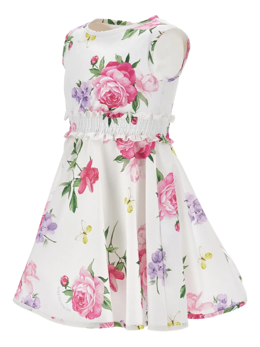 Monnalisa Jurk met ruches en bloemenprint Wit