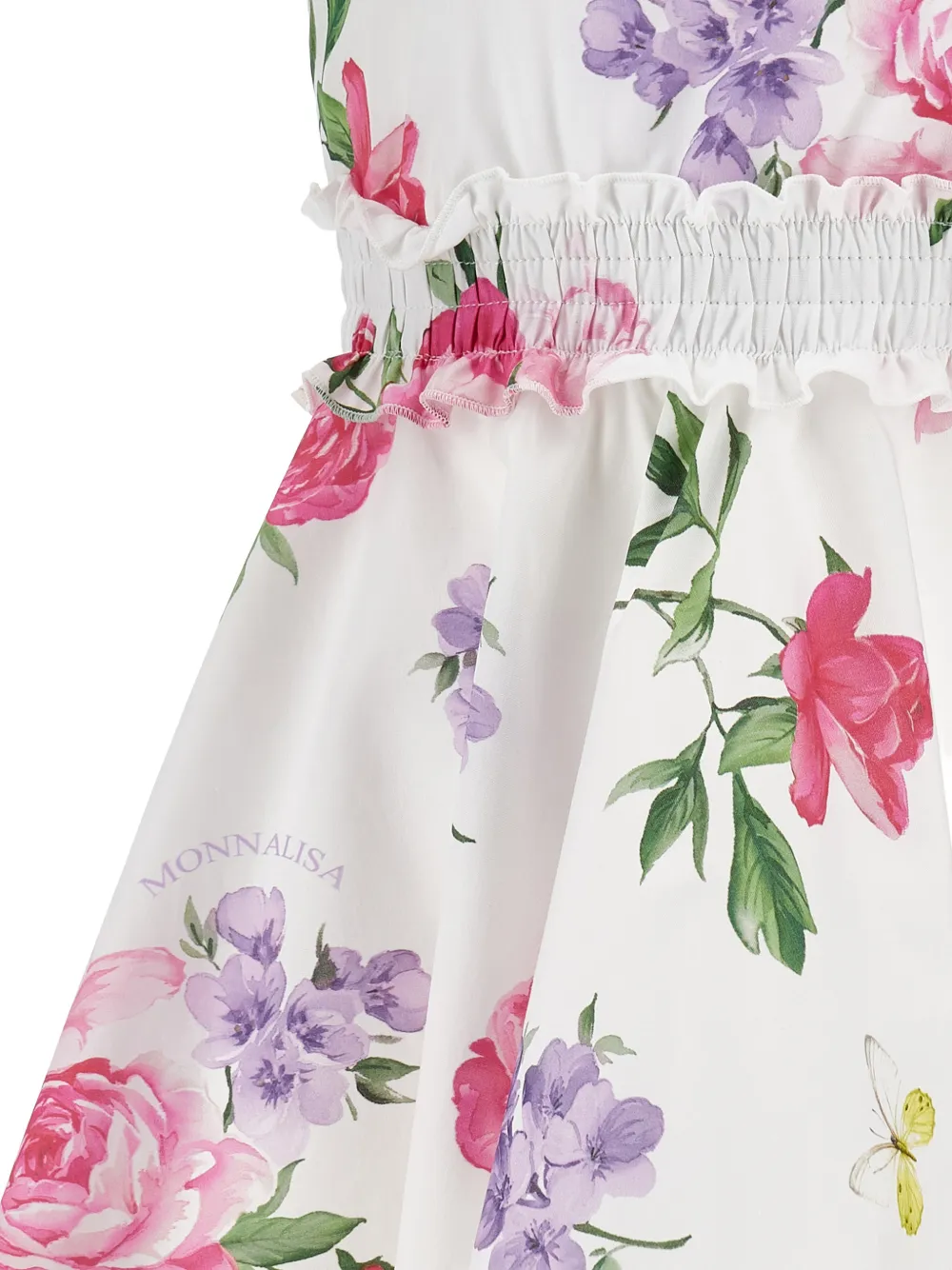 Monnalisa Jurk met ruches en bloemenprint Wit