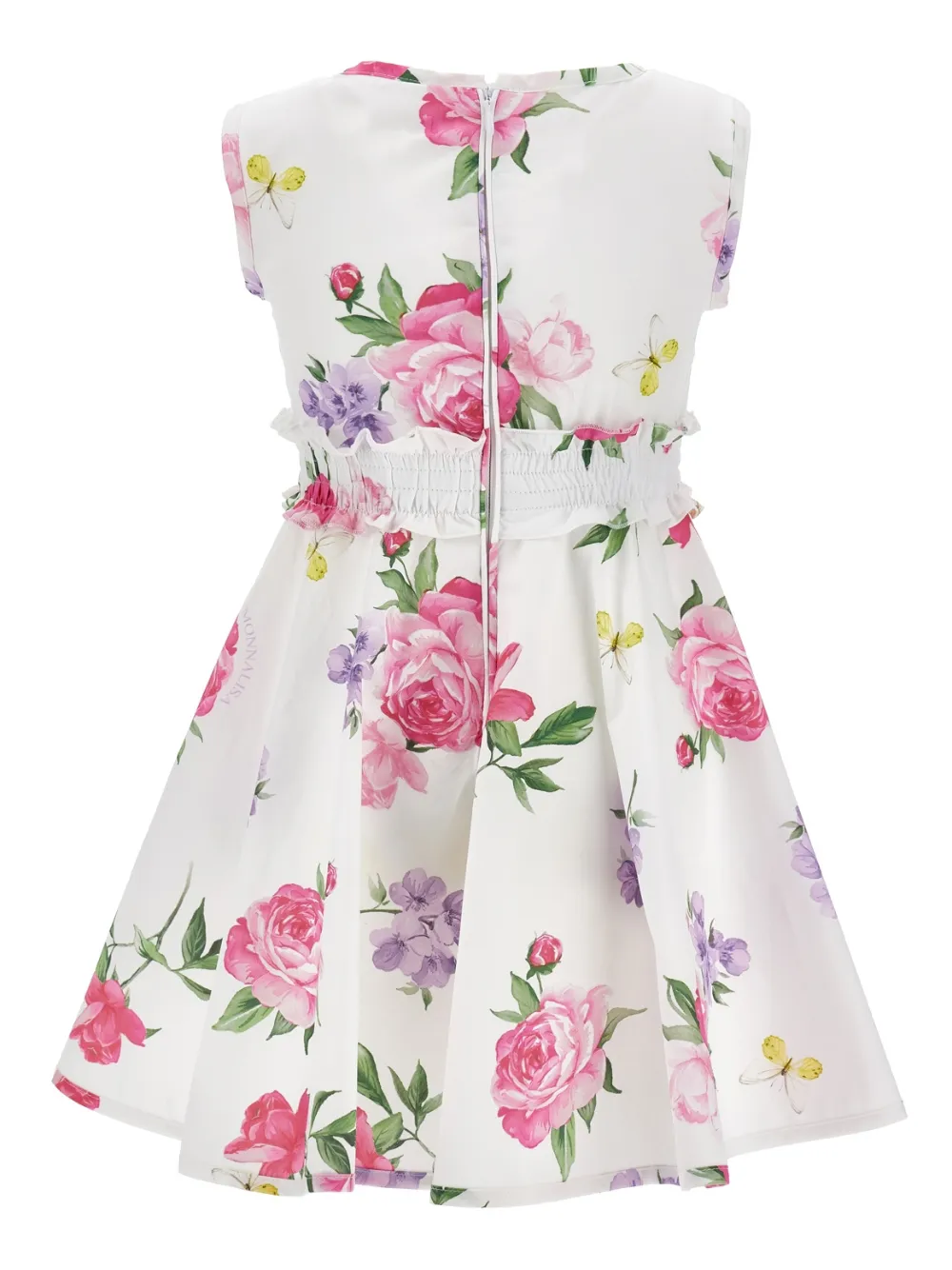 Monnalisa Jurk met ruches en bloemenprint Wit