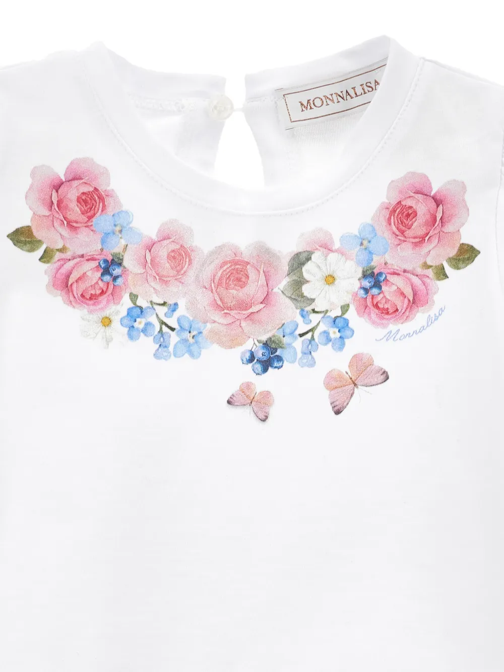 Monnalisa T-shirt met pofmouwen en bloemenprint Wit