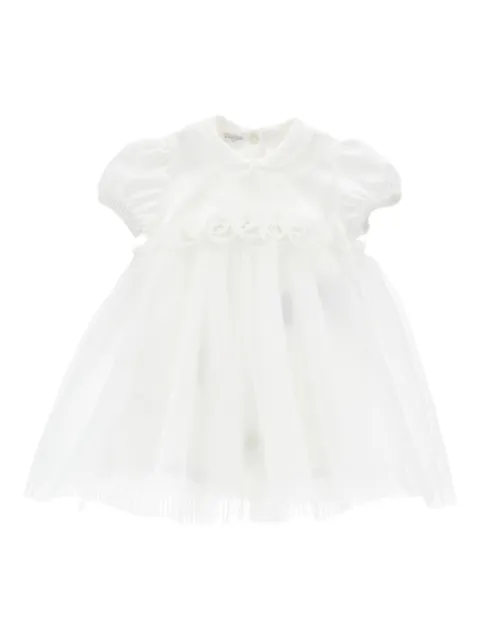 Monnalisa rose-appliqué tulle dress