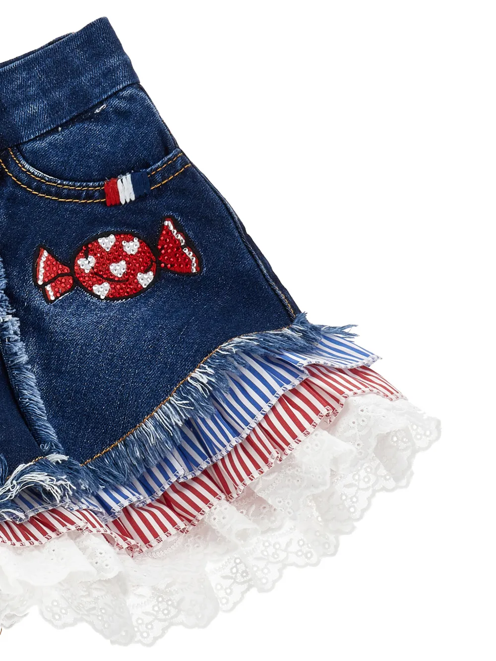 Monnalisa Shorts met franje en applicatie Blauw
