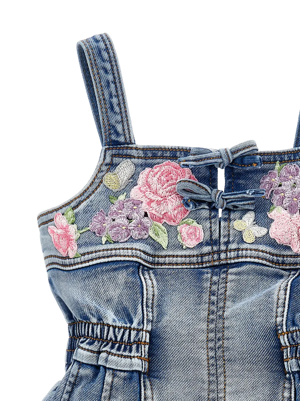  Monnalisa Floral-embroidered Playsuit - Blue 