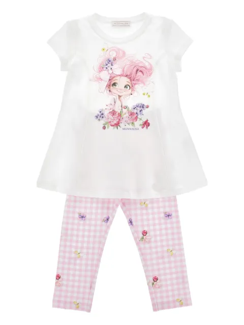 Monnalisa Gingham floral-print trousers set