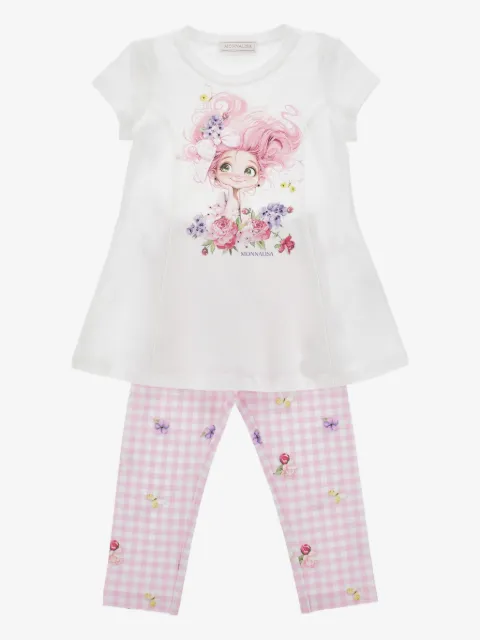 Monnalisa Gingham floral-print trousers set