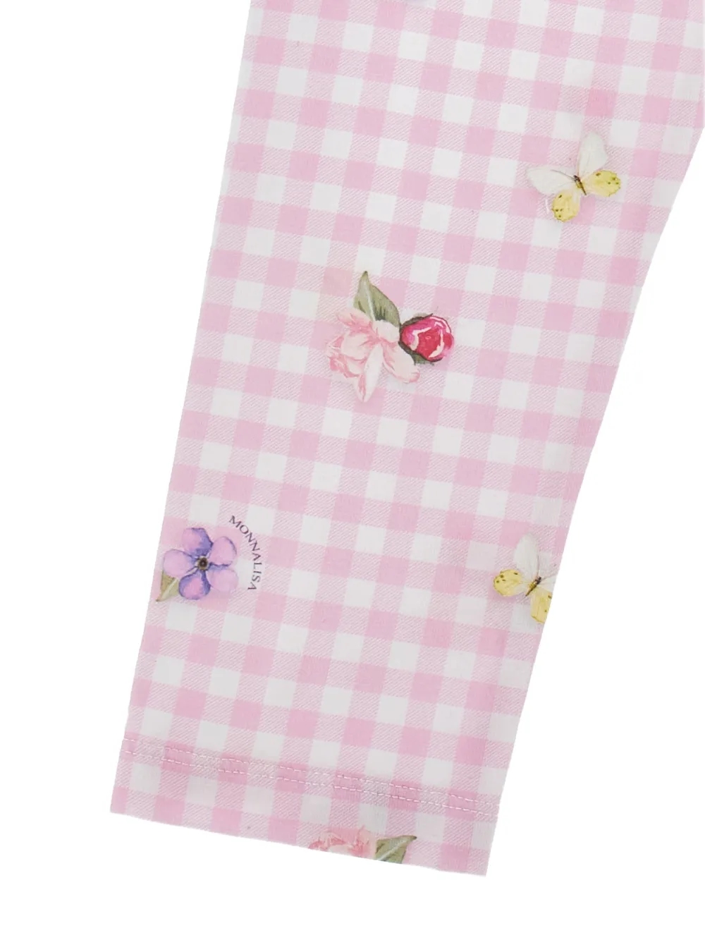 Monnalisa Broek met gingham ruit en bloemenprint Roze