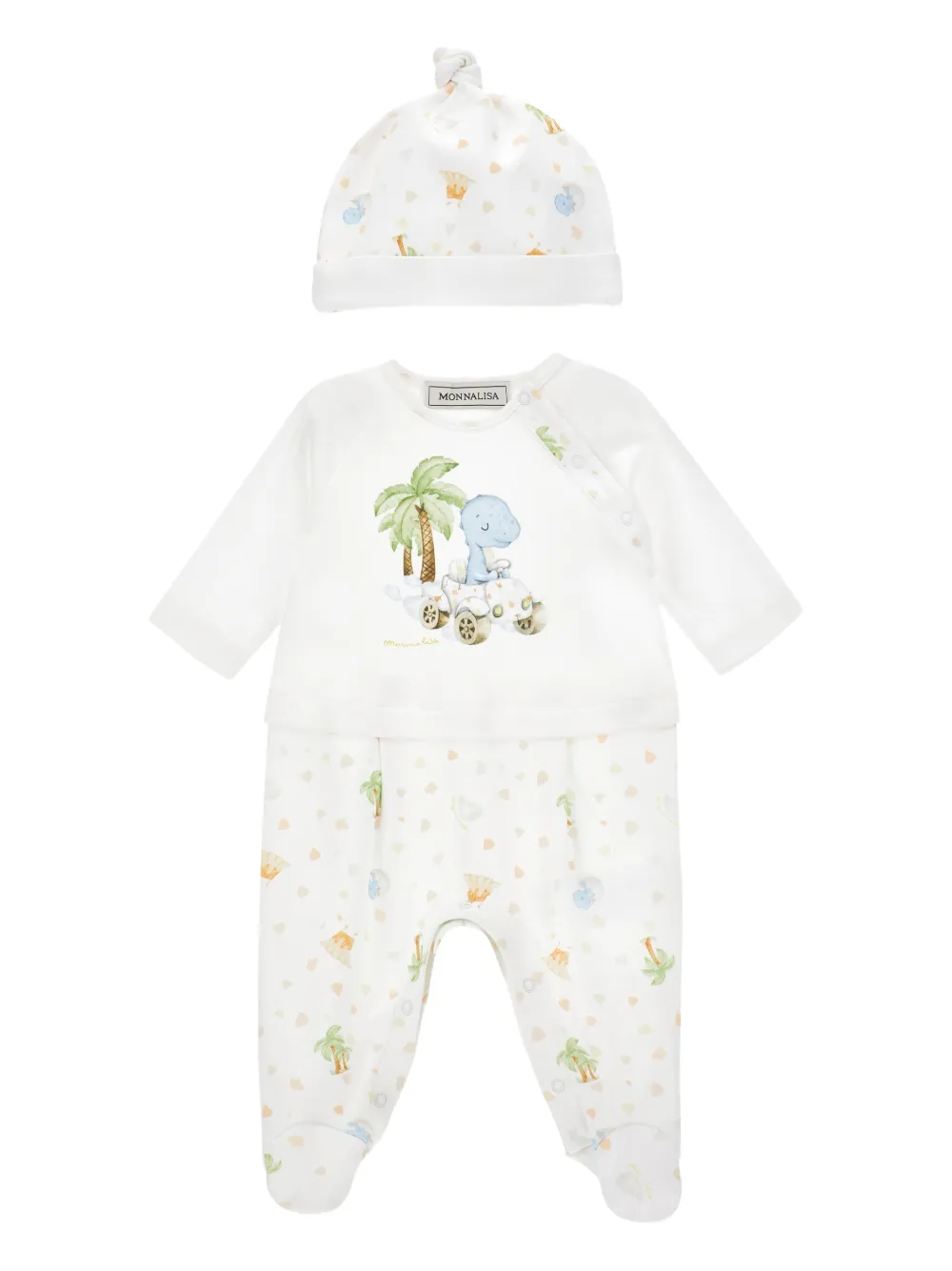 Monnalisa Strampler-Set mit Dino-Print - Weiß