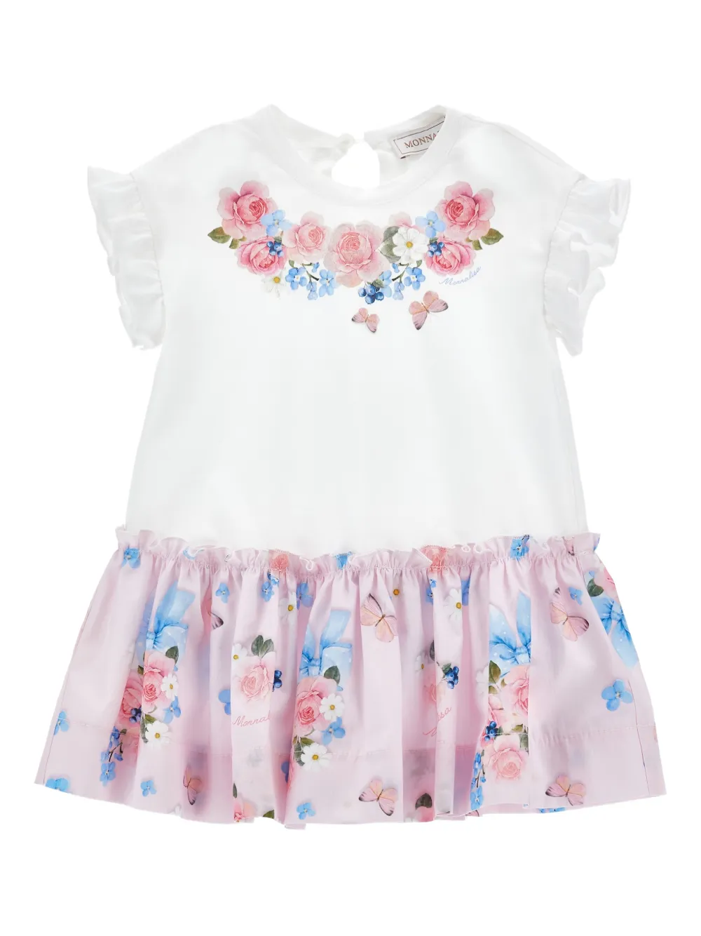 Monnalisa ruffled floral-print dress - White
