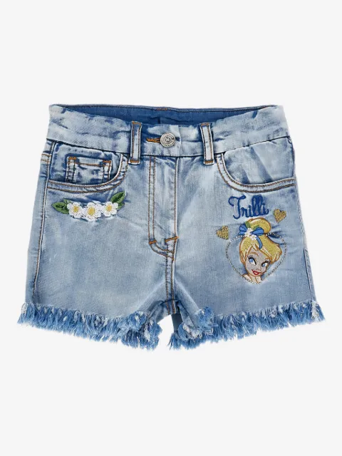 Monnalisa x Disney embroidered-detail frayed shorts