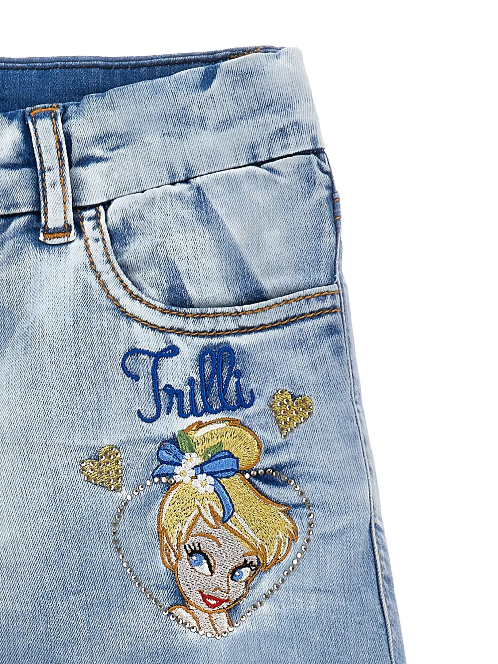 Monnalisa x Disney shorts met geborduurd detail en franje Blauw