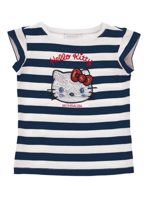 Monnalisa striped-pattern embellished-print T-shirt