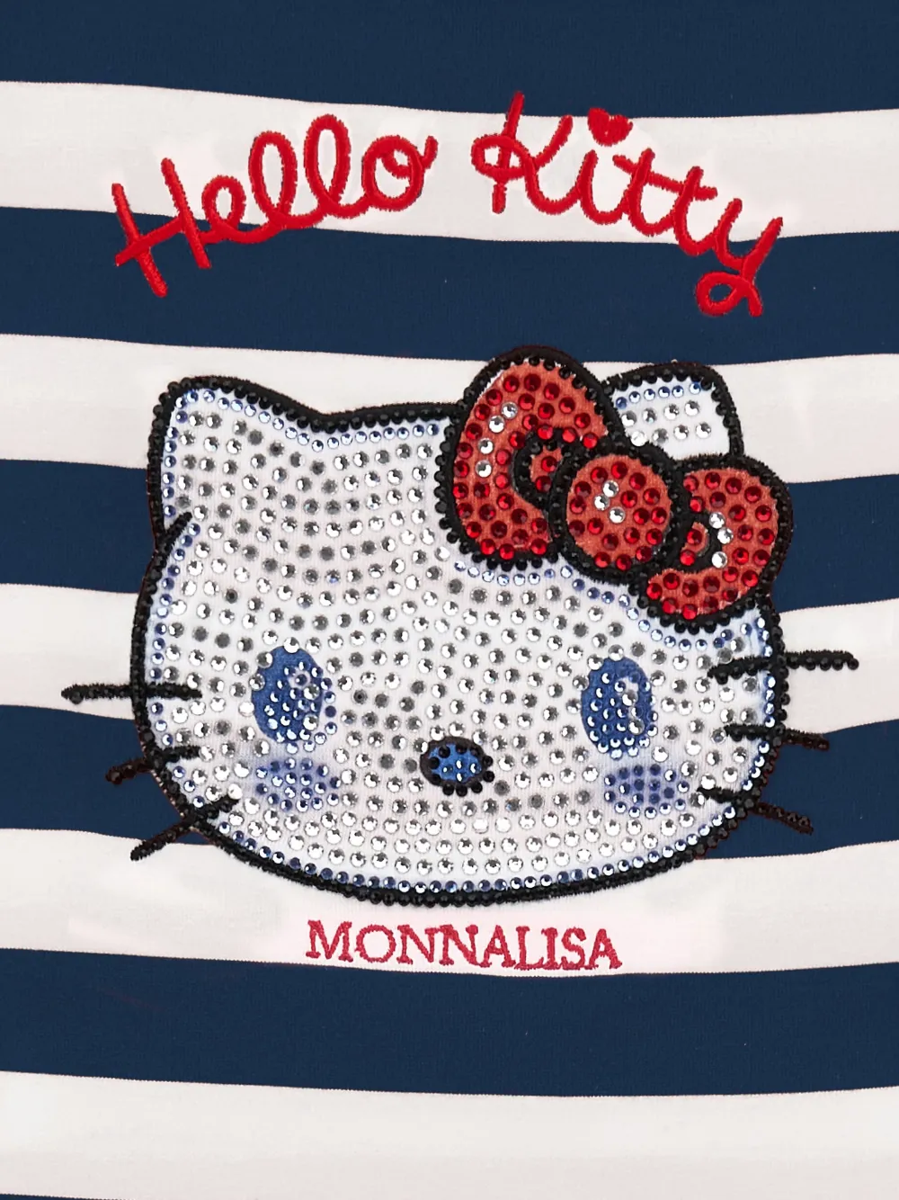  Monnalisa Striped-pattern Embellished-print T-shirt - Blue 