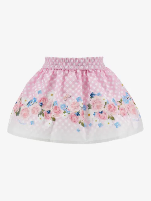 Monnalisa gingham floral-print skirt