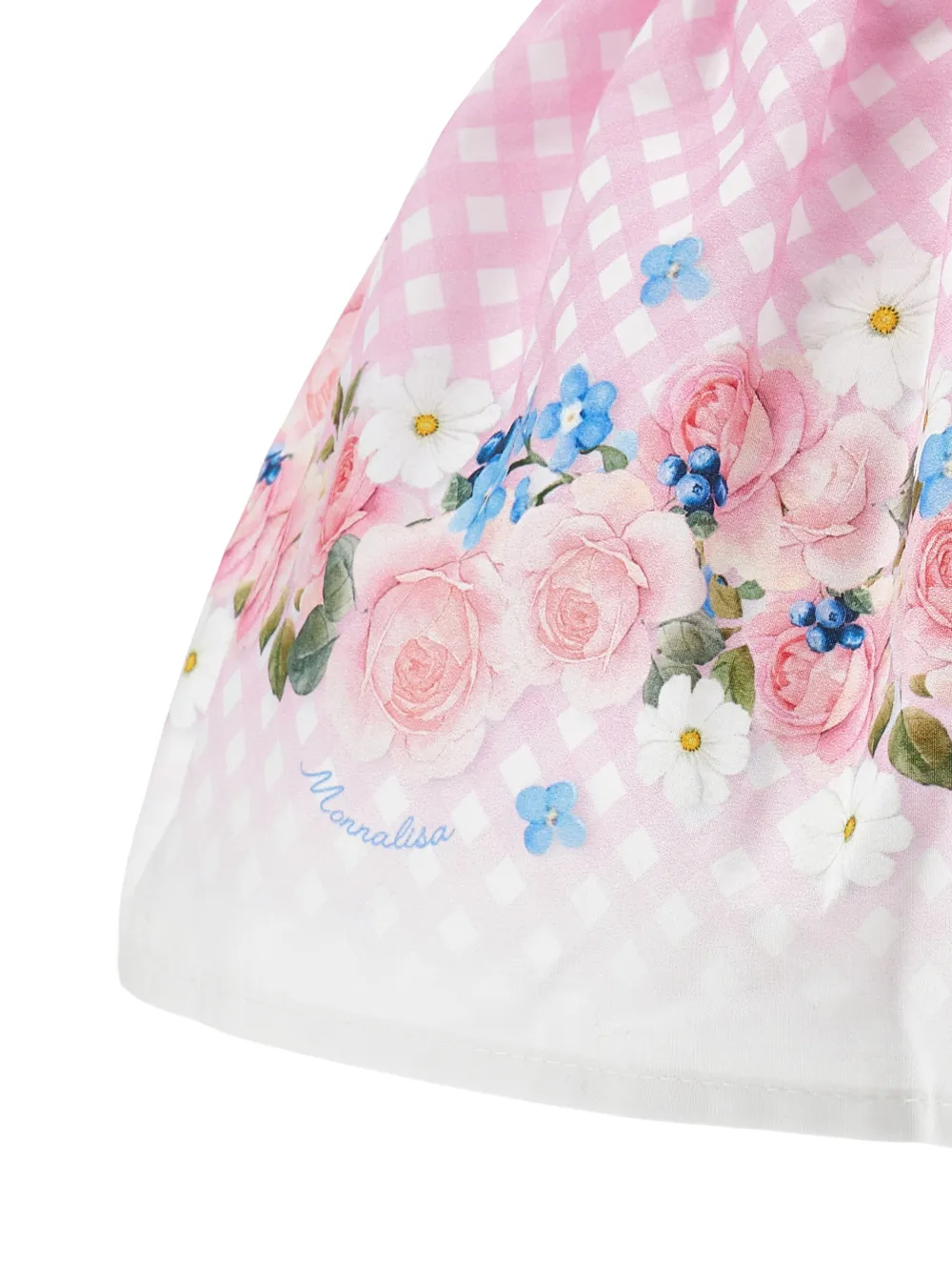  Monnalisa Gingham Floral-print Skirt - Pink 
