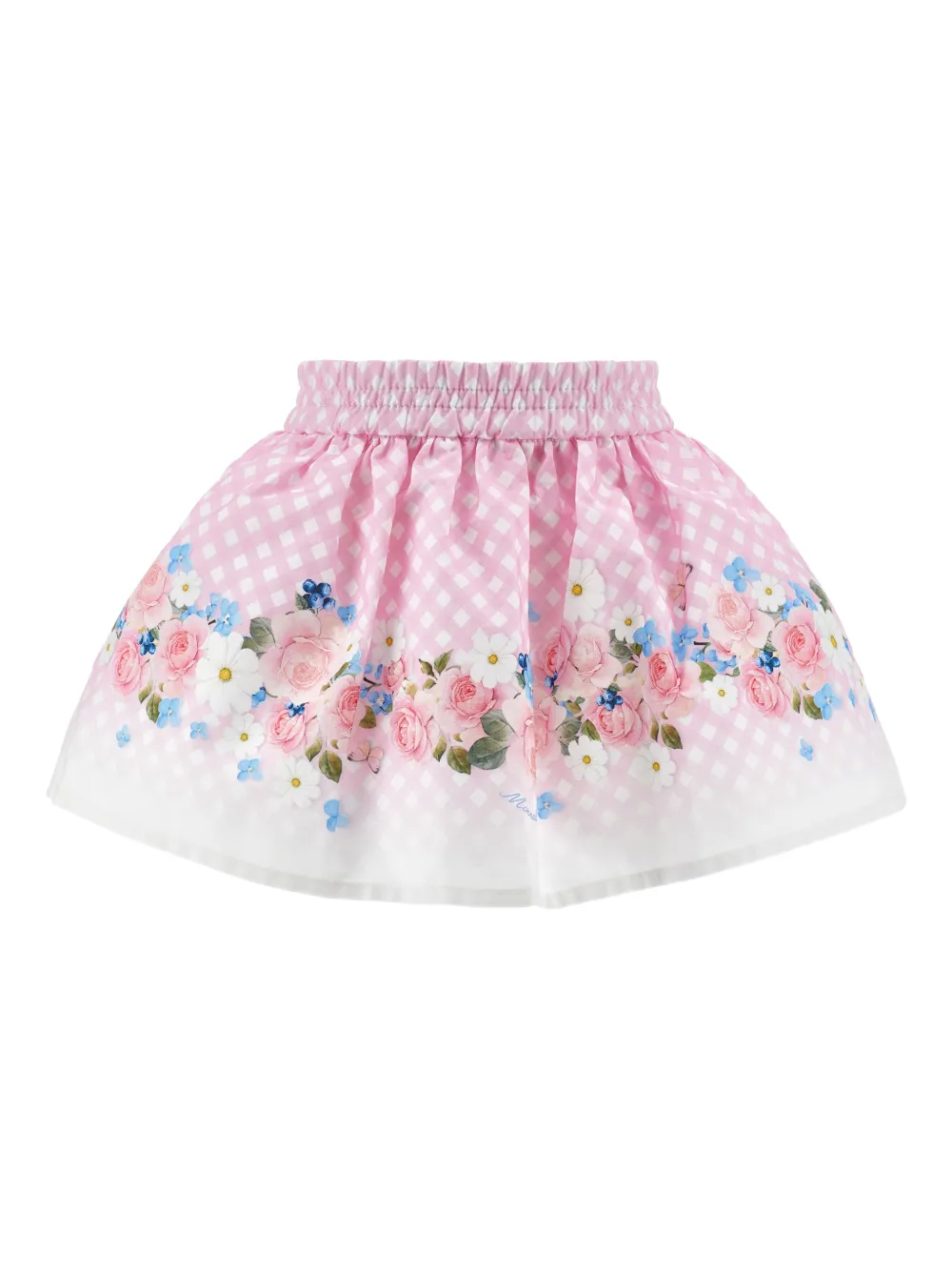 Monnalisa Rok met gingham ruit en bloemenprint - Roze