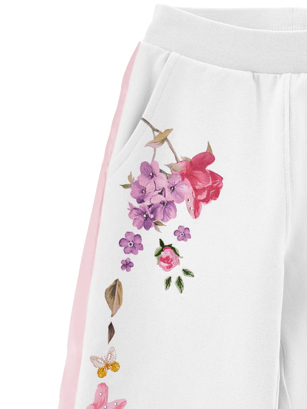 Monnalisa Trainingsbroek met bloemenprint en streepdetail Wit