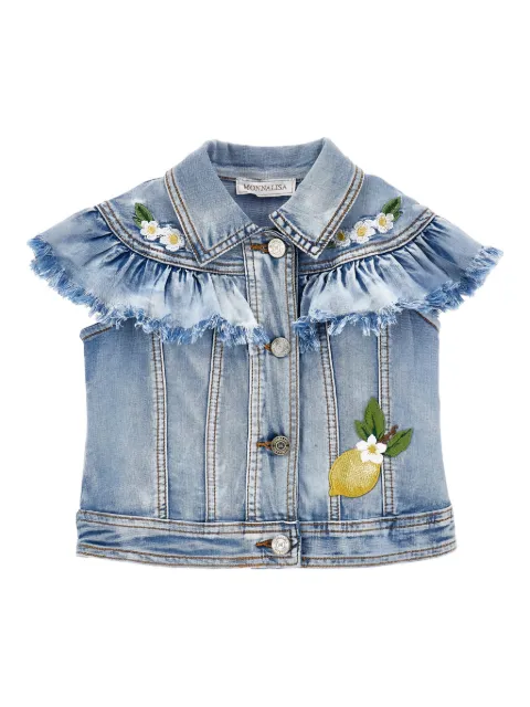 Monnalisa ruffled lemon-appliqué gilet