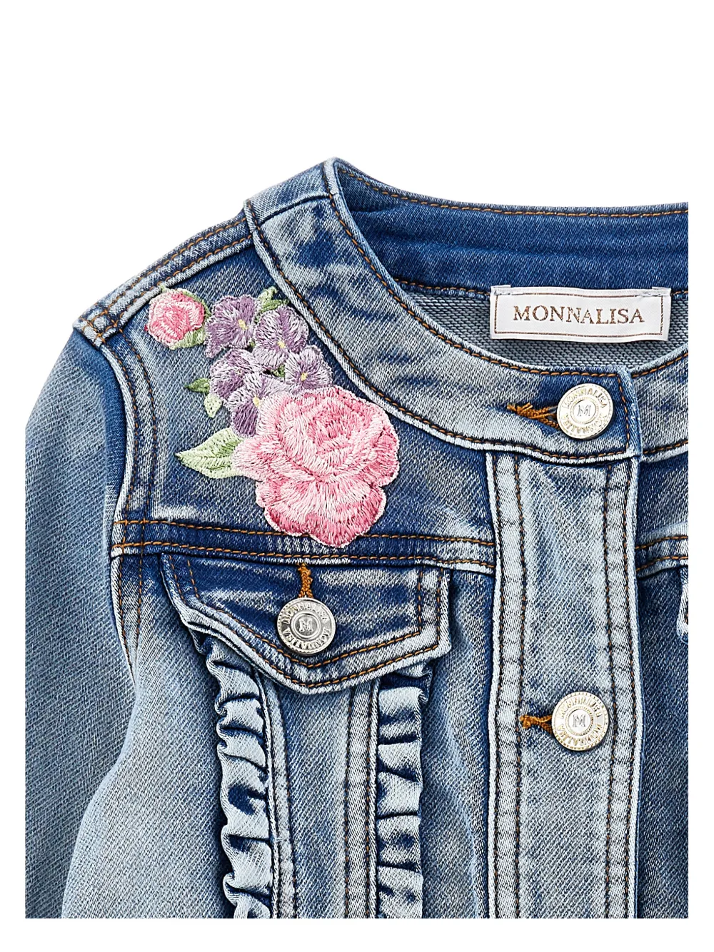 Monnalisa Jack met geborduurde bloemen en ruches Blauw