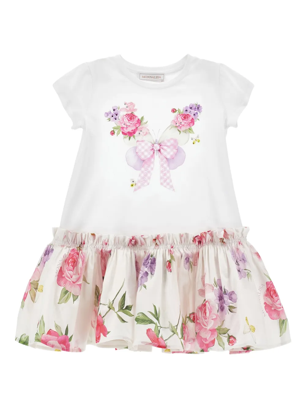 Monnalisa Abito a fiori con ruches - Bianco