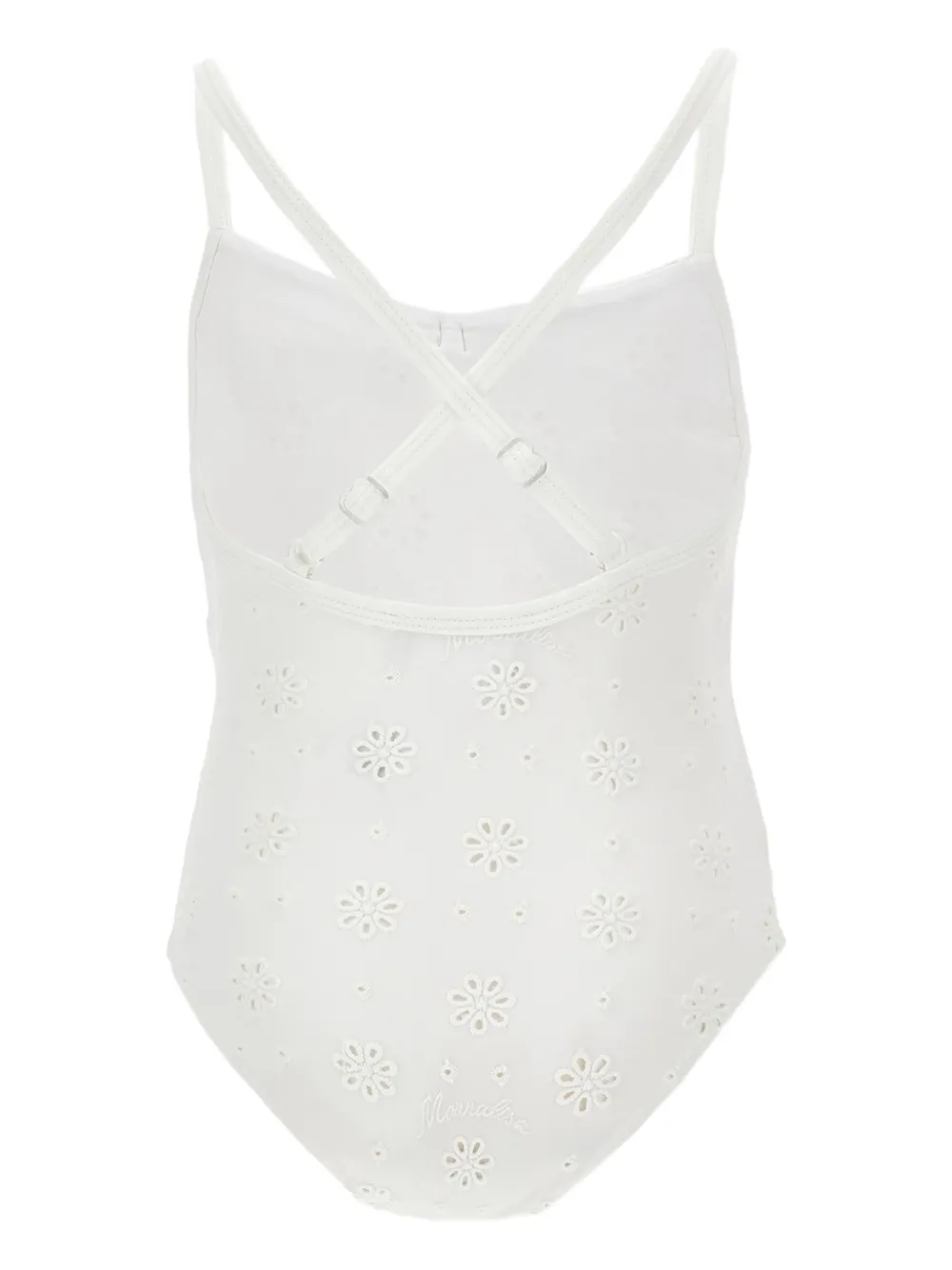Monnalisa Badpak met bloemenprint en strik Wit