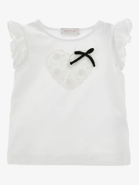 Monnalisa ruffled-sleeve heart-appliqué T-shirt