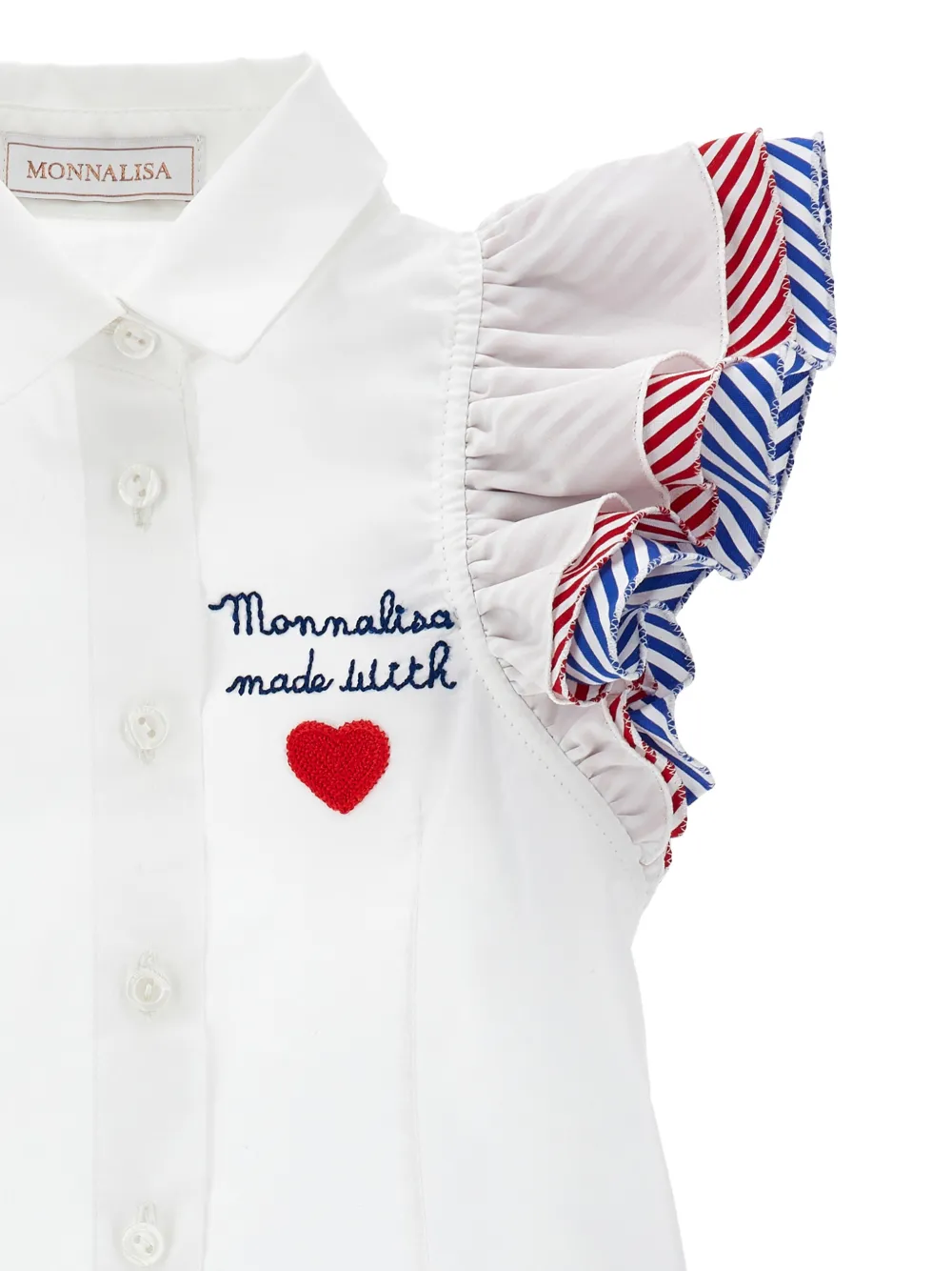 Monnalisa T-shirt met ruchemouwen Wit