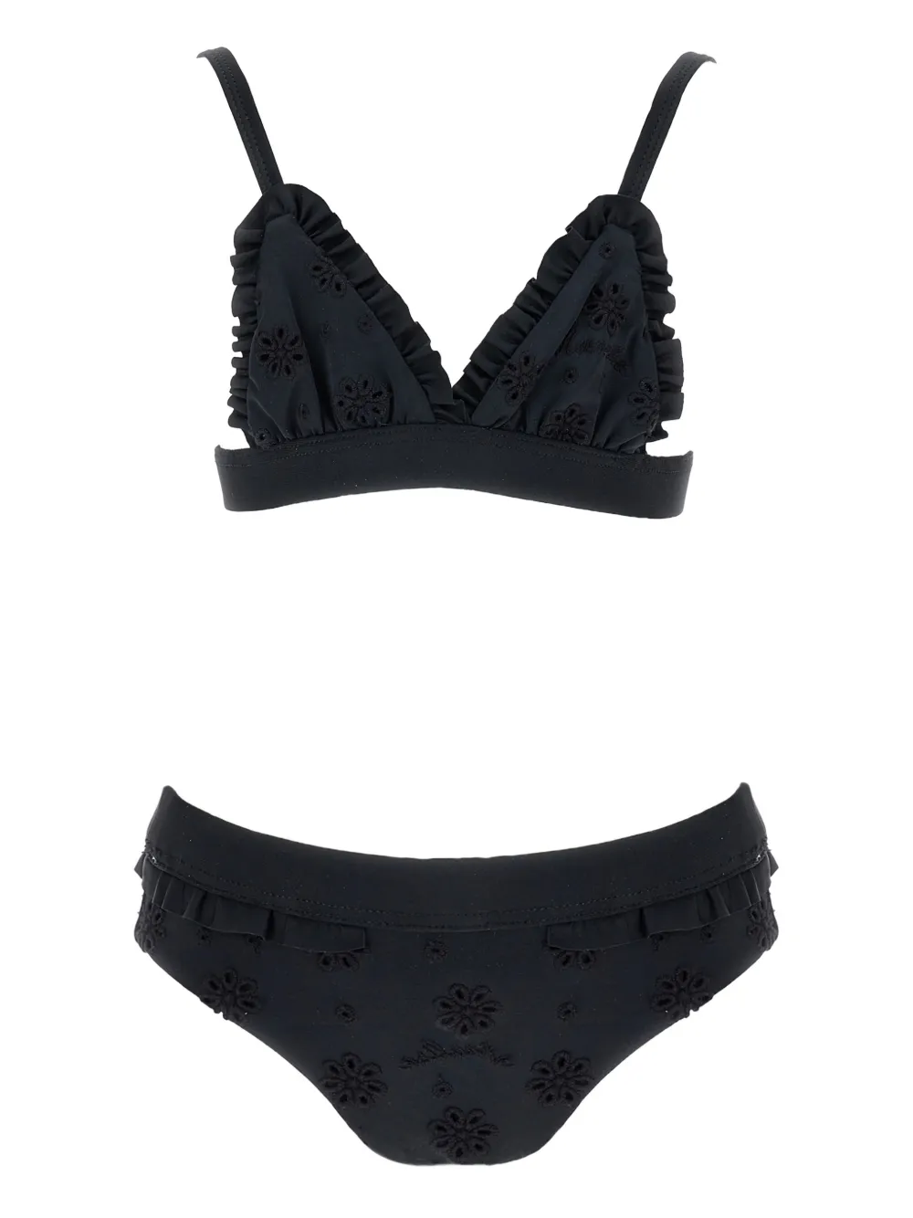 Monnalisa Bikini a fiori con ruches - Nero