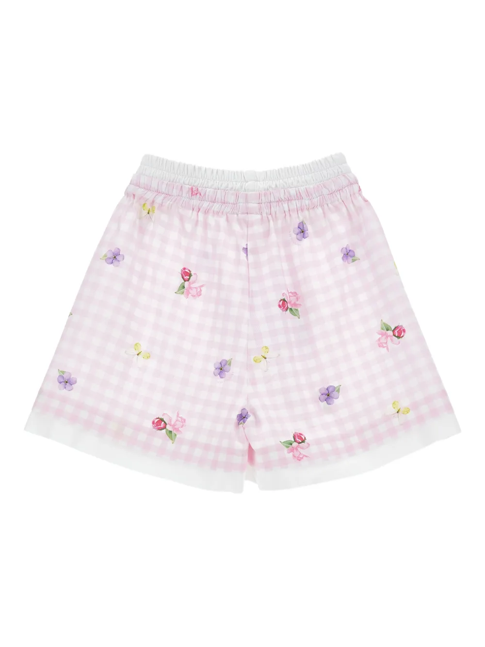  Monnalisa Gingham Floral-print Shorts - Pink 