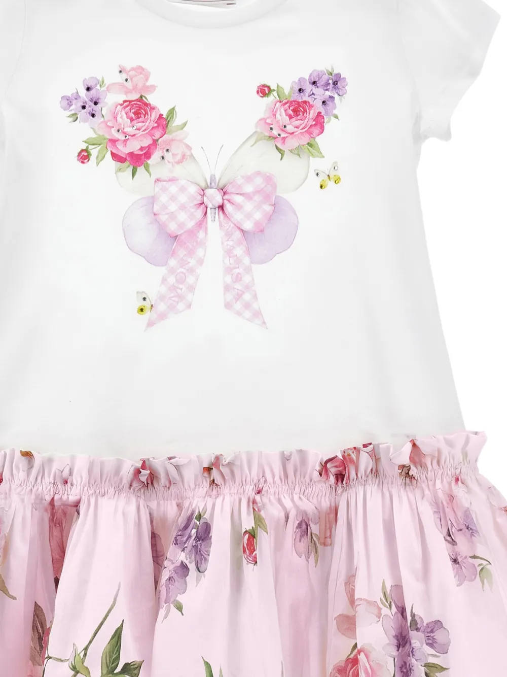  Monnalisa Floral Bow Dress - White 