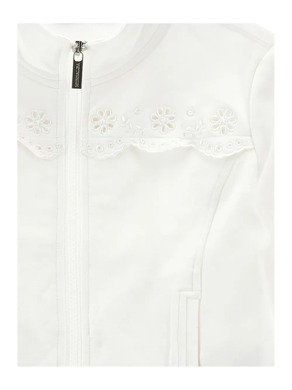 Monnalisa Sweater met bloemenkant Wit