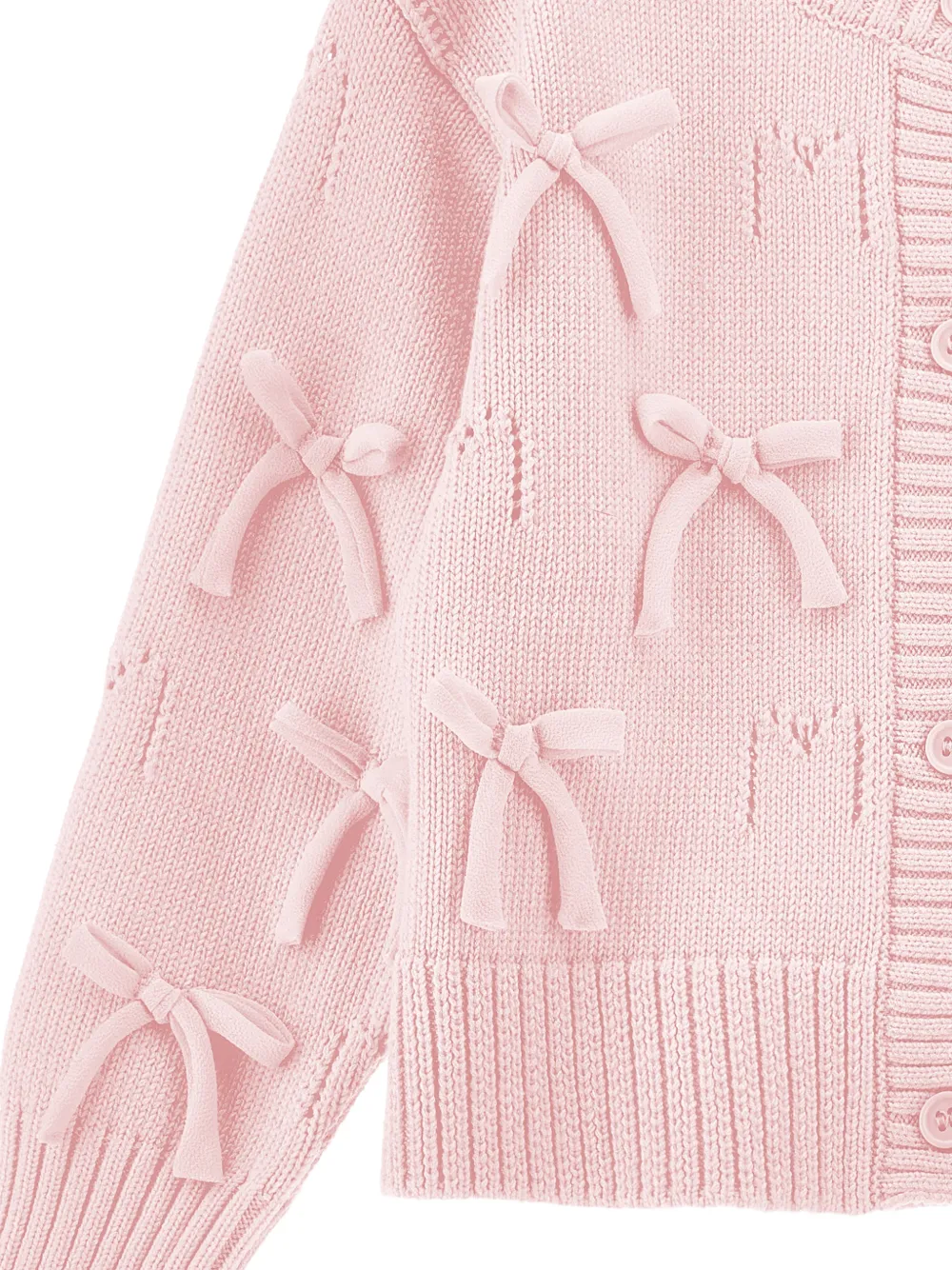 Bows-Embellishment Button-Fastening Cardigan
