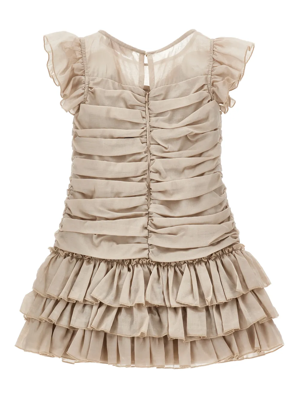  Monnalisa Ruffled Bow-embellishment Dress - Neutrals 