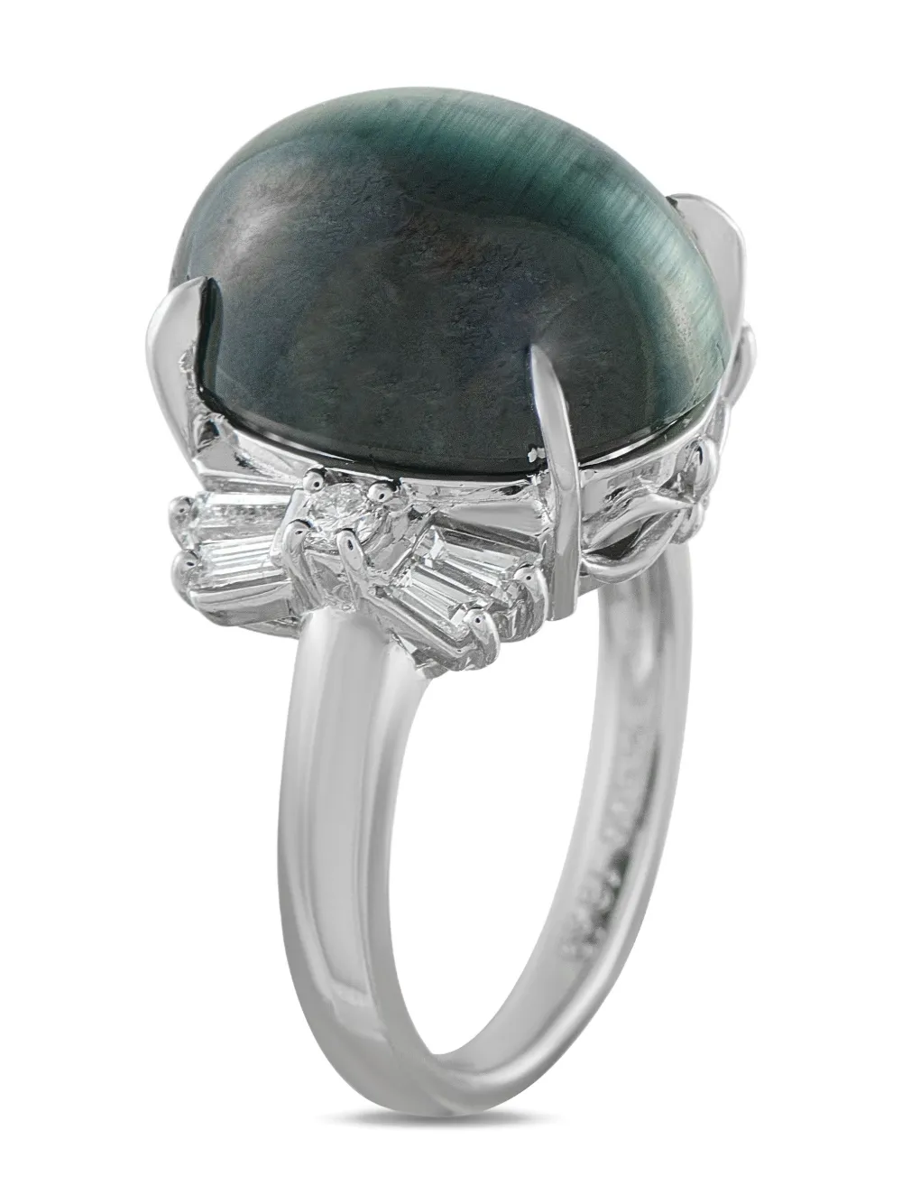 LB EXCLUSIVE Pre-owned Platinum Diamond Ans Cat-eye Ring In Silver