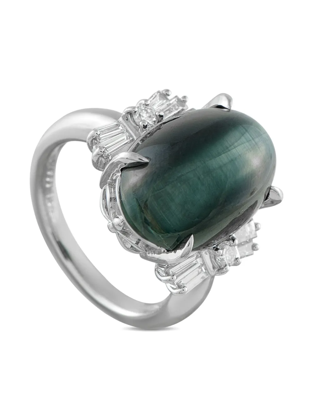 LB EXCLUSIVE Pre-owned Platinum Diamond Ans Cat-eye Ring In Silver