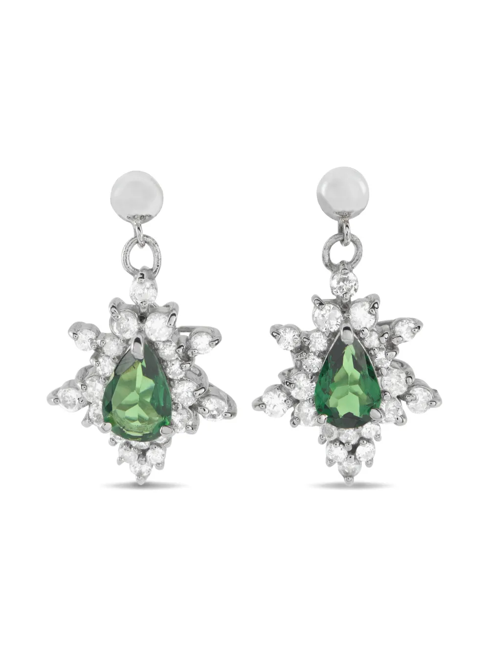 LB EXCLUSIVE Pre-owned Platinum Diamond And Tsavorite Earrings In Silver