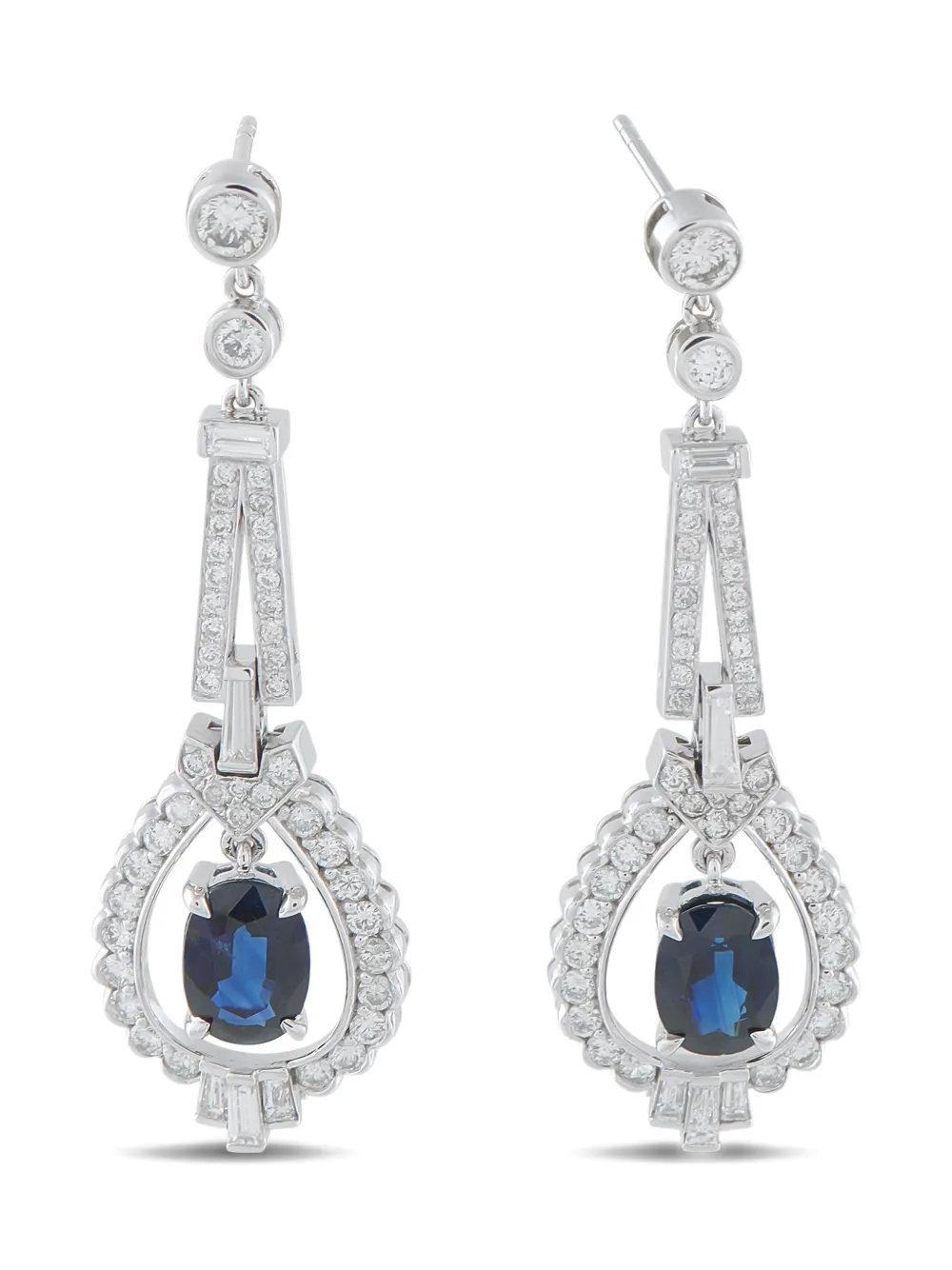 LB EXCLUSIVE Pre-owned Platinum Diamond And Sapphire Drop Earrings In Silver