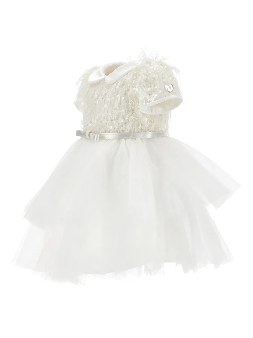  Monnalisa Sequin Belted Dress - White 