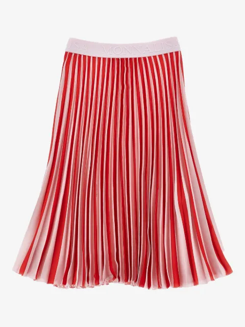 Monnalisa pleated logo-embroidered waistband skirt