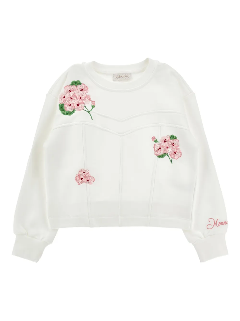 Monnalisa Felpa con ricamo floreale - Bianco