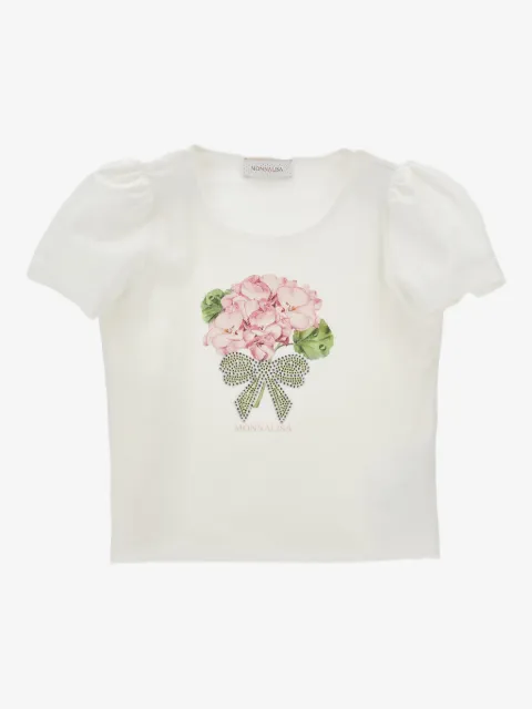 Monnalisa puff-sleeves floral-print T-shirt